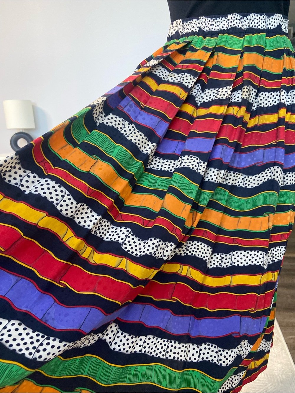 Anne Klein Multicolored Striped Maxi Skirt with Polka Dot Bands EUC S 100% Silk - Picture 4 of 12